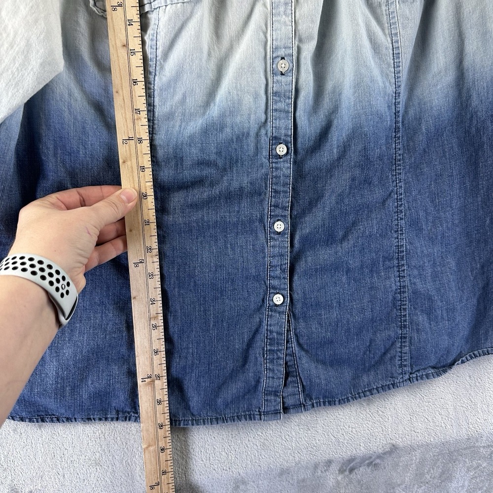 Lane Bryant Button Front Top Women's 26 Chambray Blue Ombré 100% Cotton Roll Tab - Picture 5 of 8